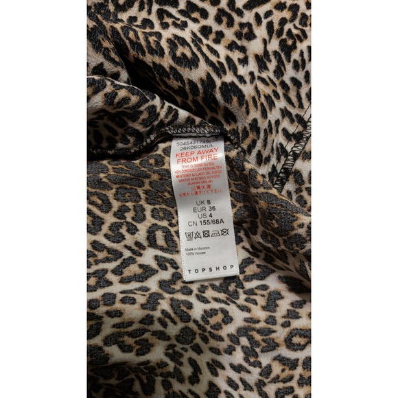 Topshop Petite Leopard Print Midi Skirt Brown Animal Slit High Waist US 4 26K06Q - Picture 7 of 8